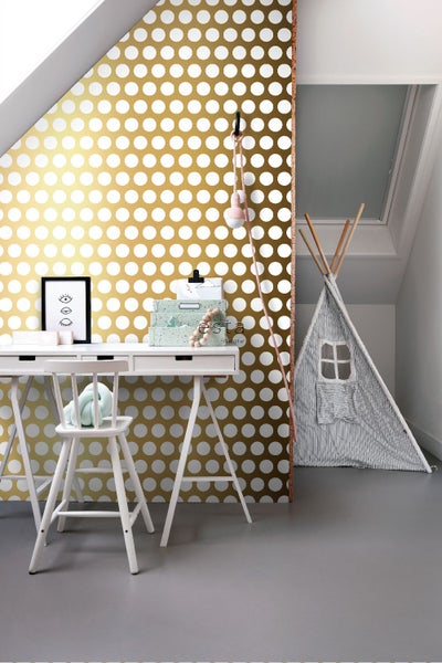 ESTAhome Tapete große Punkte Gold und Weiß - 53 cm x 10.05 m - 139116
