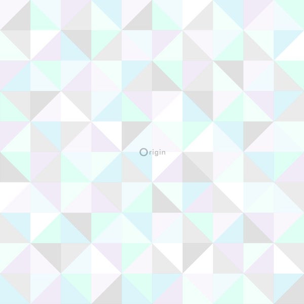 Origin Wallcoverings Tapete Dreiecke Pastellviolett, Pastell Mintgrün, Silbergrau und Pastellblau - 53 cm x 10.05 m - 337205