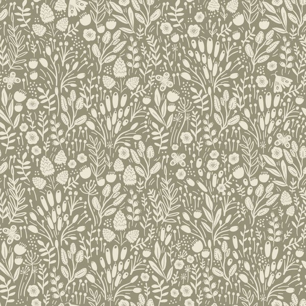ESTAhome Tapete Blumen Hellolivgrün - 50 x 900 cm - 131251