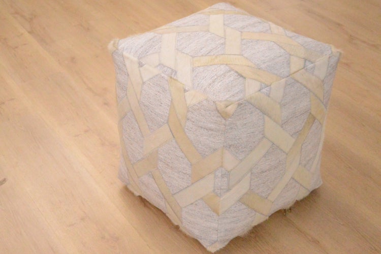 Pouf Hocker aus Leder Beige Quadrat 45 cm