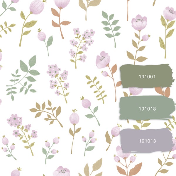 ESTAhome Tapete Blumen Violett und Graugrün - 50 x 900 cm - 139975