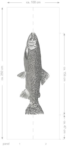 Tapete mit Fischmotiv, circa 100 cm breit und 250 cm hoch