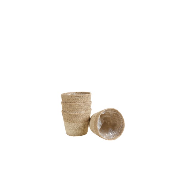 Bloomique - Geflochtener Blumentopf Gaby - Set mit 4 Töpfen - Beige - Jute - Korb für Pflanzen - Innen und Außen - H13x Ø12
