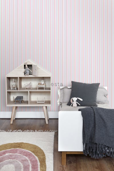 ESTAhome Tapete Streifen Rosa und Türkis - 53 cm x 10.05 m - 137305