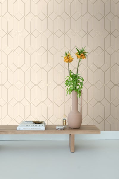 ESTAhome Tapete Art Decó Muster Gold und Beige - 53 cm x 10.05 m - 139747