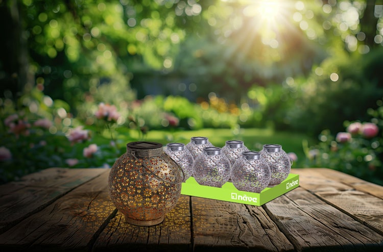 2er-Set LED Deko-Solarleuchte Ø 18 cm  Außen Deko aus Metall in Silber mit integrierten LEDs