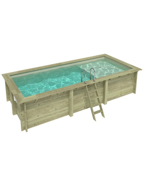 Rechteckiger Holzpool mit Leiter und Wasseroberfläche
