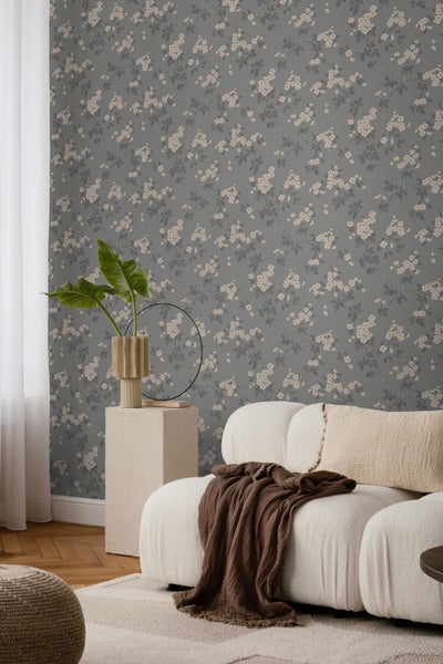 Duro Tapete Blumen Graugrün - 53 cm x 10.05 m - 661150