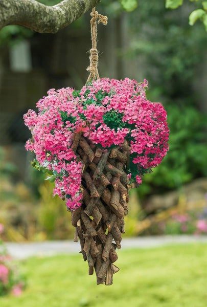 Dekoleidenschaft Pflanzenampel aus Rattan, braun, Ø 20 cm, Blumenampel für Drinnen & Draußen, Hängeampel für Balkon & Garten, Hängeblumentopf, Gartendeko zum Aufhängen