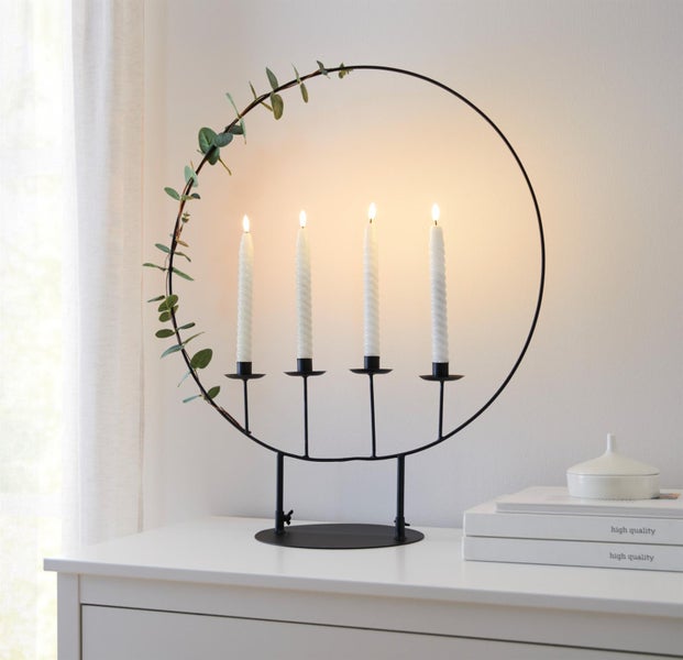 Dekoleidenschaft Kerzenhalter Circle aus Metall, schwarz, für 4 Kerzen, 70 cm hoch, Kerzenständer