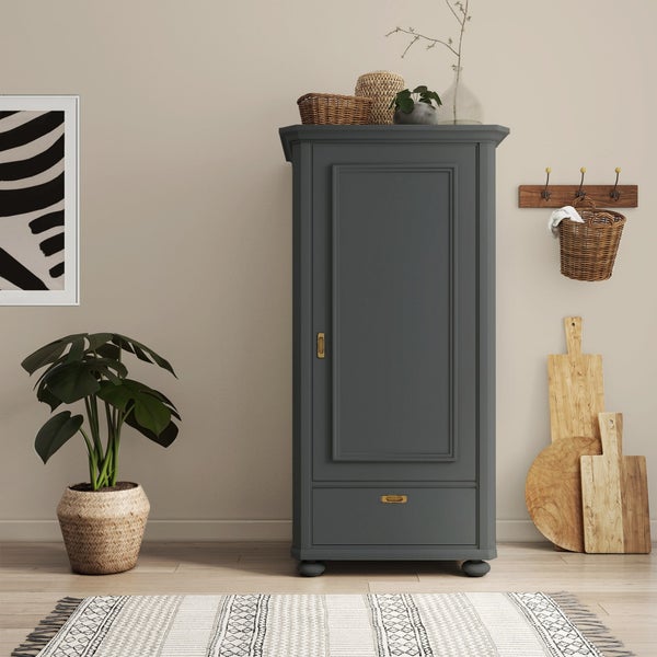 MissPompadour seidenmatte Holzfarbe - Schwarz mit Schiefer - 1 L, Möbelfarbe ohne Schleifen - Farbe für Holz, Metall, Kunststoff - Holzlack, Möbellack schnelltrocknend mit hoher Deckkraft