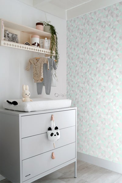 Origin Wallcoverings Tapete Dreiecke Pastell Mintgrün, Hellgrau, Weiß und Smaragdgrün - 53 cm x 10.05 m - 337206