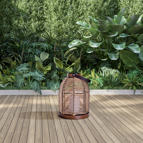 LED Solarleuchte Korbinian für Garten und Terrasse, Dekolampe aus Metall mit Jutebespannung in natur, fest verbaute LEDs, Solarlampe für Außen 29 x 21 cm