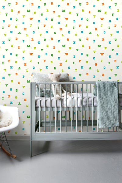 ESTAhome Tapete Alphabet Lindgrün und Orange - 53 cm x 10.05 m - 137324