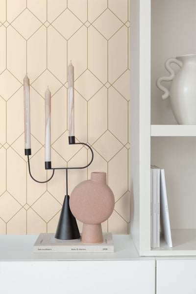 ESTAhome Tapete Art Decó Muster Gold und Beige - 53 cm x 10.05 m - 139747