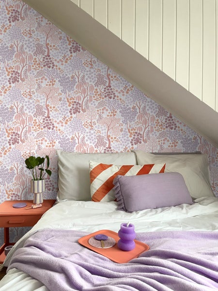 ESTAhome Tapete Bäumen und Blumen Lila und Orange - 50 x 900 cm - 131184