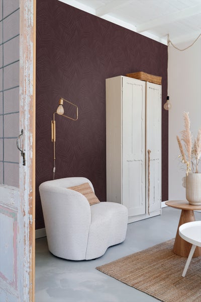 ESTAhome Tapete Palmblätter Aubergineviolett - 50 x 900 cm - 131217