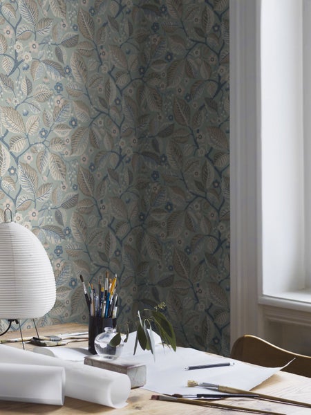 Borastapeter Tapete Blätter und Blumen Blau und Braun - 53 cm x 10.05 m - 662623