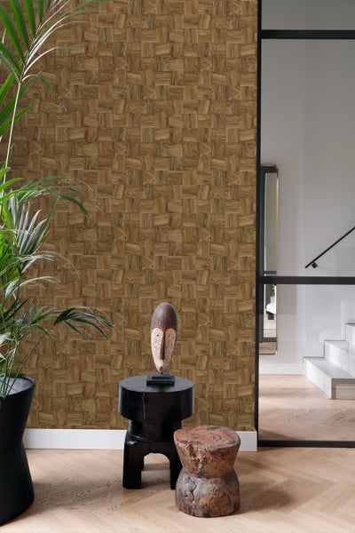 Origin Wallcoverings Tapete quadratische Holzstücke Braun - 50 x 900 cm - 347932