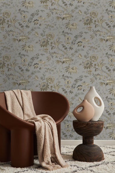 Origin Wallcoverings Tapete Blumen Taupe Grau und Braun - 53 cm x 10.05 m - 326125