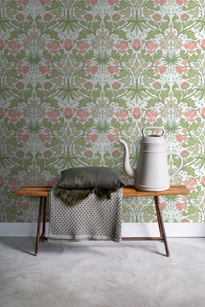 ESTAhome Tapete Blumenmuster im Jugendstil Grün und Rosa - 50 x 900 cm - 131179