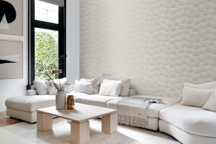 Origin Wallcoverings Tapete Ginkgoblätter Beige und Gold - 53 cm x 10.05 m - 347730