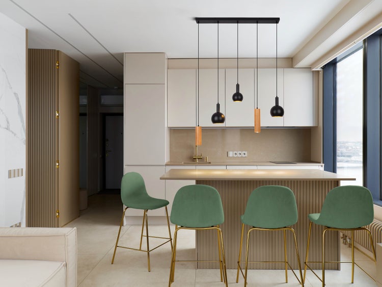 Technische Zeichnung einer Pendelleuchte mit den Maßen 950 mm Breite, 150 mm Tiefe und 1500 mm Höhe.