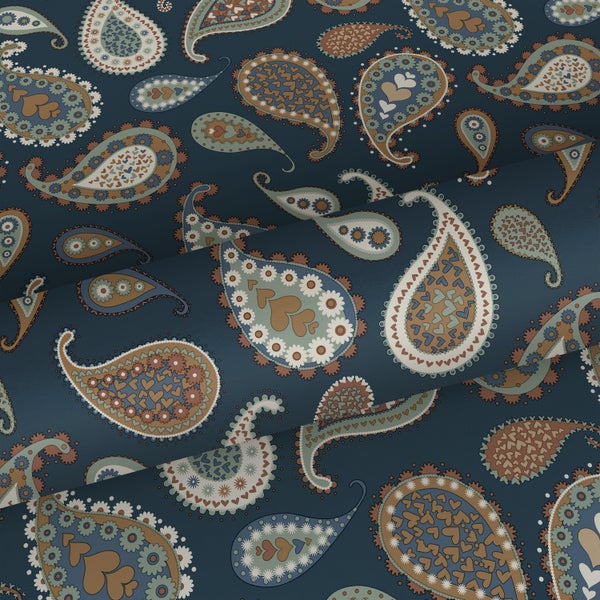 ESTAhome Tapete Paisley-Muster Dunkelblau, Beige und Mintgrün - 50 x 900 cm - 139285