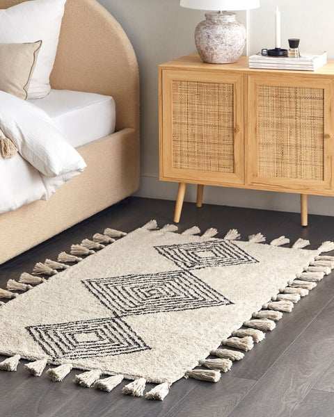 Teppich Baumwolle beige 80 x 150 cm geometrisches Muster Kurzflor BULCUK