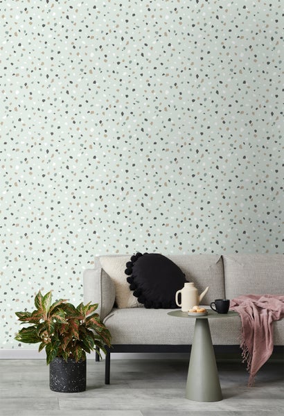 Walls4You Tapete Terrazzo-Motiv Mintgrün - 0,53 x 10,05 m - 935315