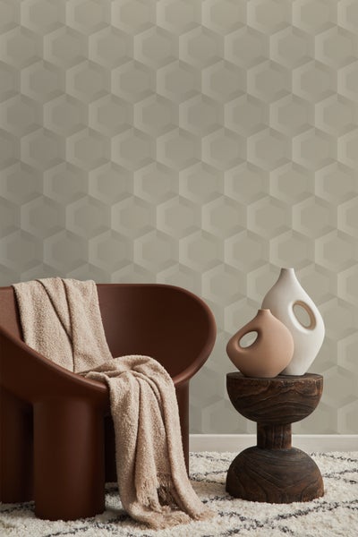 Origin Wallcoverings Tapete 3D Wabenmuster Sandbeige - 53 cm x 10.05 m - 348019