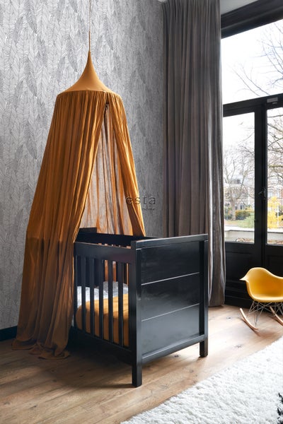 ESTAhome Tapete gezeichnete Blätter Schwarz und Weiß - 53 cm x 10.05 m - 139011