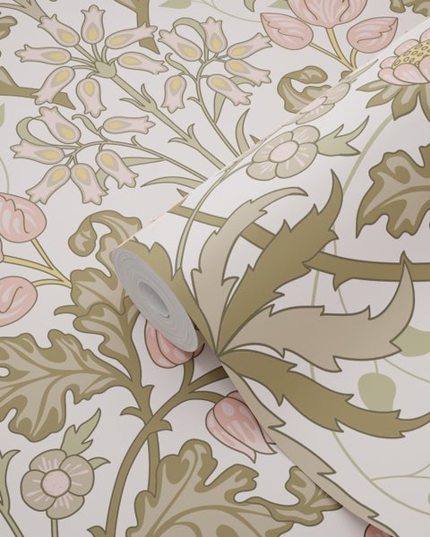 ESTAhome Tapete Blumenmuster im Jugendstil Hellrosa und Graugrün - 50 x 900 cm - 131176