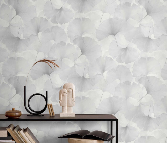 Erismann Tapete Ginkgoblätter Silber - 53 cm x 10.05 m - 662394