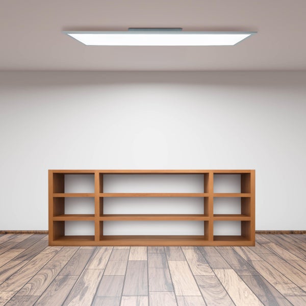 LED Panel-Deckenleuchte NICO, funktionelle Deckenleuchte aus Metall und Kunststoff in weiß, mit festverbauten LED und vielen Funktionen, ideal für Büro, Praxis oder Werkstatt, ca. 119,5 cm lang