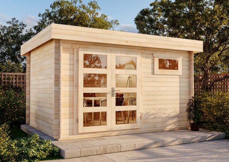 Alpholz Gartenhaus Emma Gartenhaus aus Holz in Pinie, Holzhaus mit 40 mm Wandstärke, Blockbohlenhaus mit Montagematerial imprägniert 3,9x3,9m