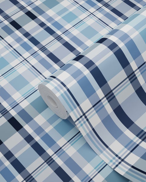 ESTAhome Tapete Karomuster Blau - 53 cm x 10.05 m - 138820