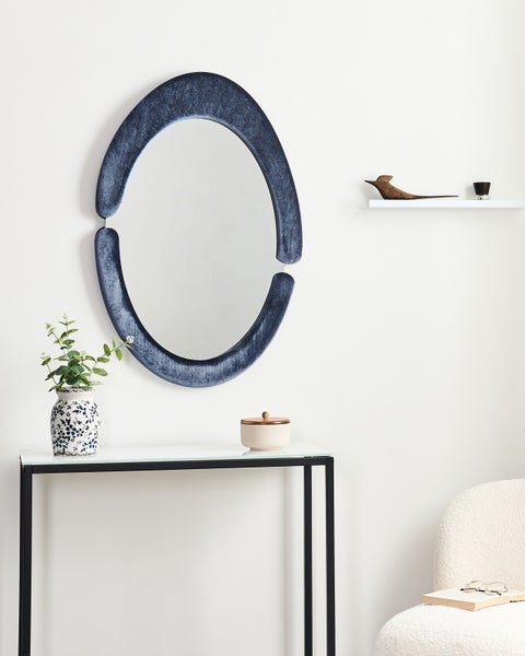Wandspiegel MASSAY 53 cm 90 cm Samtstoff Dunkelblau