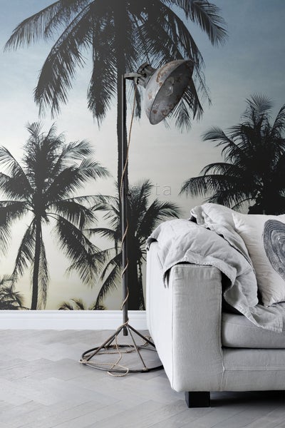 ESTAhome Fototapete Palmen Blau, Schwarz und Beige - 1,86 x 2,79 m - 158849