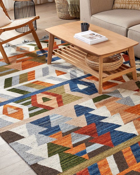 Kelim Teppich Wolle mehrfarbig 200 x 300 cm geometrisches Muster Kurzflor KAGHSI