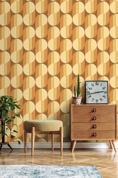 ESTAhome Tapete Retro-Ornamente Orange und Braun - 50 x 900 cm - 131591