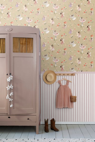ESTAhome Tapete Elfen Rosa und Grün - 50 x 900 cm - 131340