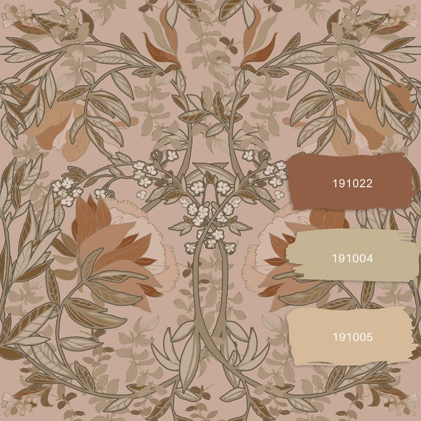 ESTAhome Tapete Blumenmuster im Jugendstil Beige und Terrakotta - 53 cm x 10.05 m - 139460