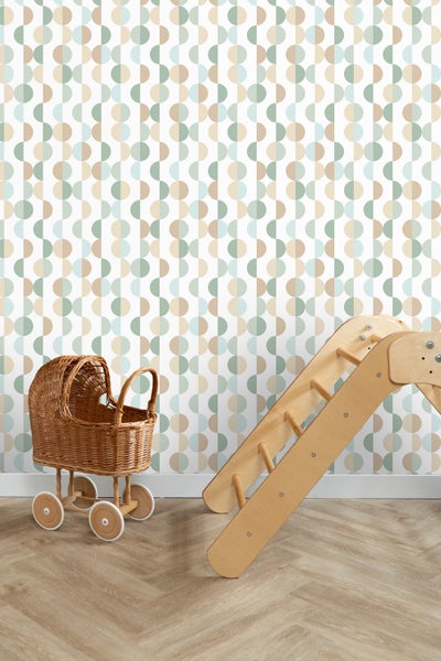 ESTAhome Tapete grafisches Motiv Graugrün, Hellblau und Beige - 50 x 900 cm - 139620
