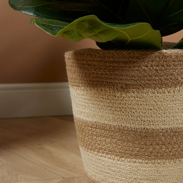 Bloomique - Geflochtener Blumentopf Gaby - Set mit 2 Töpfen - Beige - Jute - Korb für Pflanzen - Innen und Außen - H22x Ø21