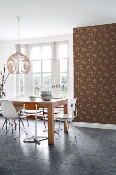 ESTAhome Tapete Blumen Rostbraun und Rosa - 53 cm x 10.05 m - 139286