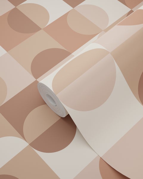 ESTAhome Tapete Kreise im Bauhaus-Stil Beige, Braun und Hellrosa - 50 x 900 cm - 131242