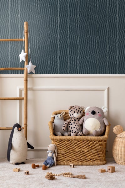 Walls4You Tapete Fischgrätmuster Blau - 53 cm x 10.05 m - 935324