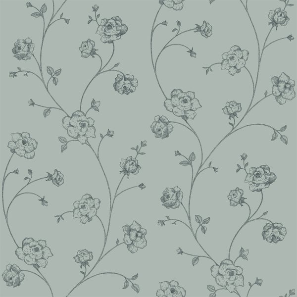 ESTAhome Tapete Toile de Jouy Rosen Graugrün - 53 cm x 10.05 m - 139314