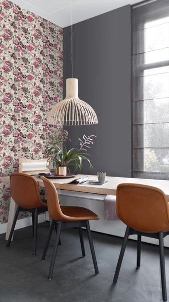 ESTAhome Tapete Blumen Dunkelrot und Beige - 53 cm x 10.05 m - 138505